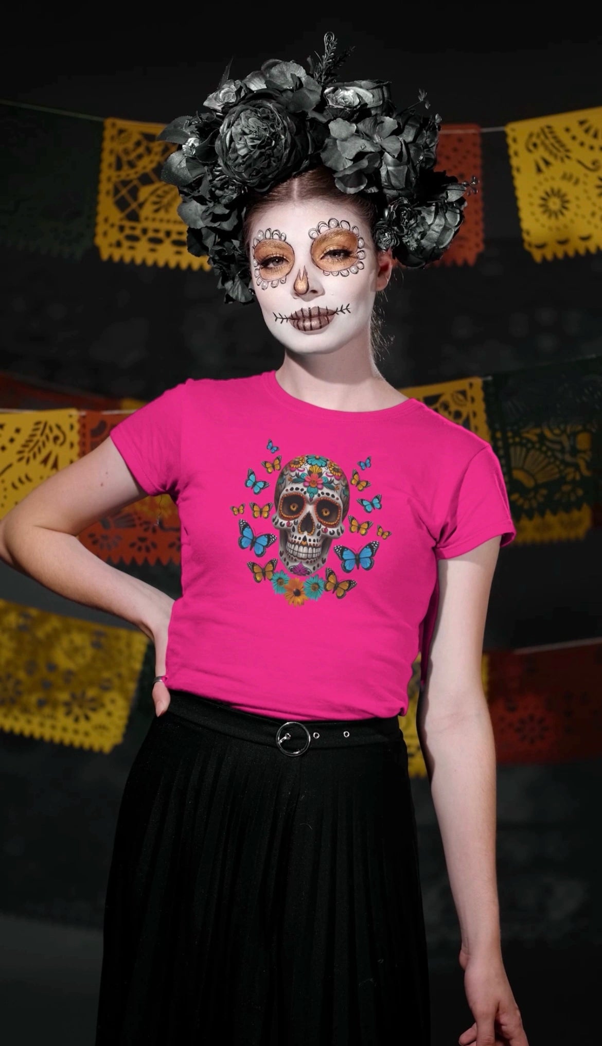 Calaverita / Sugar Skull Women T-shirt Pink "Shipping in December 2024"