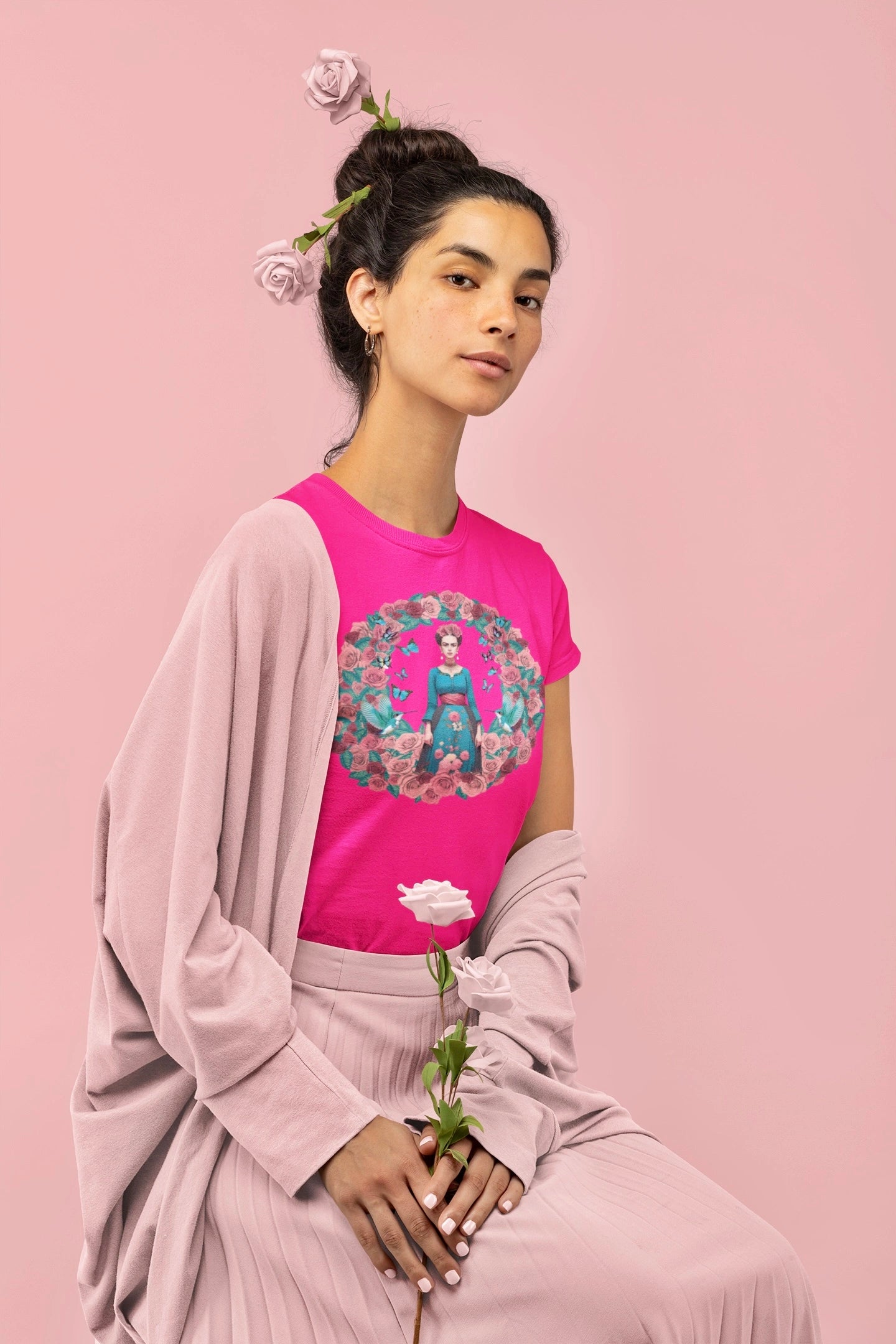 Frida Vibes Women T-shirt Pink with Augmented Reality! "Shipping in December 2024"