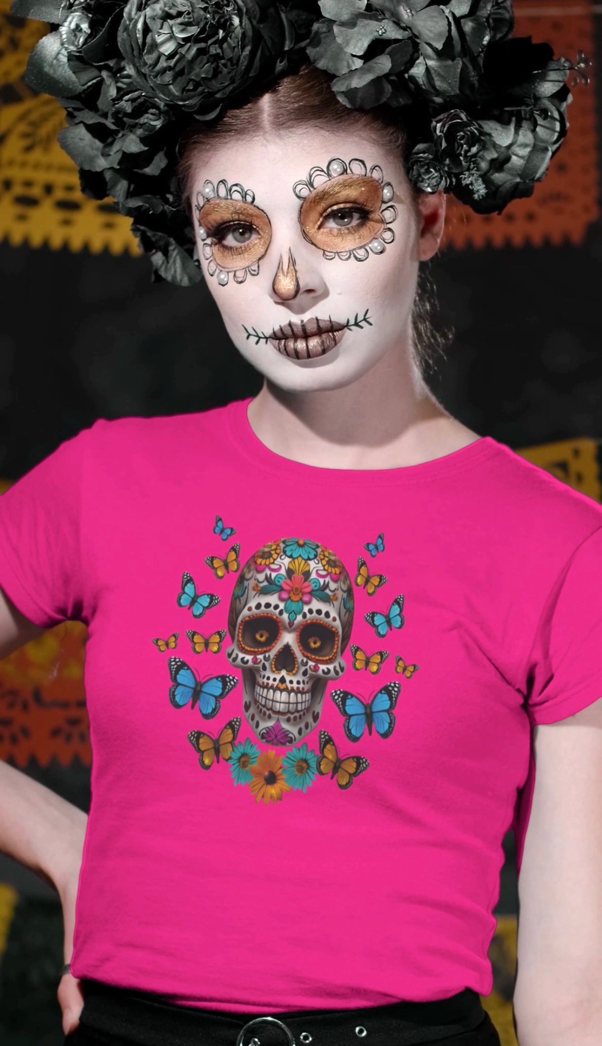 Calaverita / Sugar Skull Women T-shirt Pink "Shipping in December 2024"